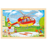 Houten Dubbelzijdige Puzzel Helikopter en Brandweerwagen | Goki