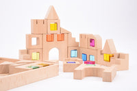 houten blokken met gekleurde doorzichtige blokken