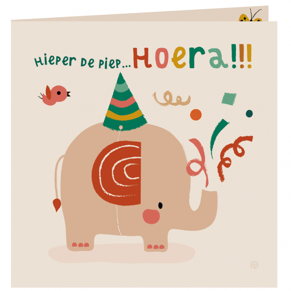 kaart met envelop hoera olifant