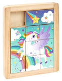 Houten schuif puzzel unicorn